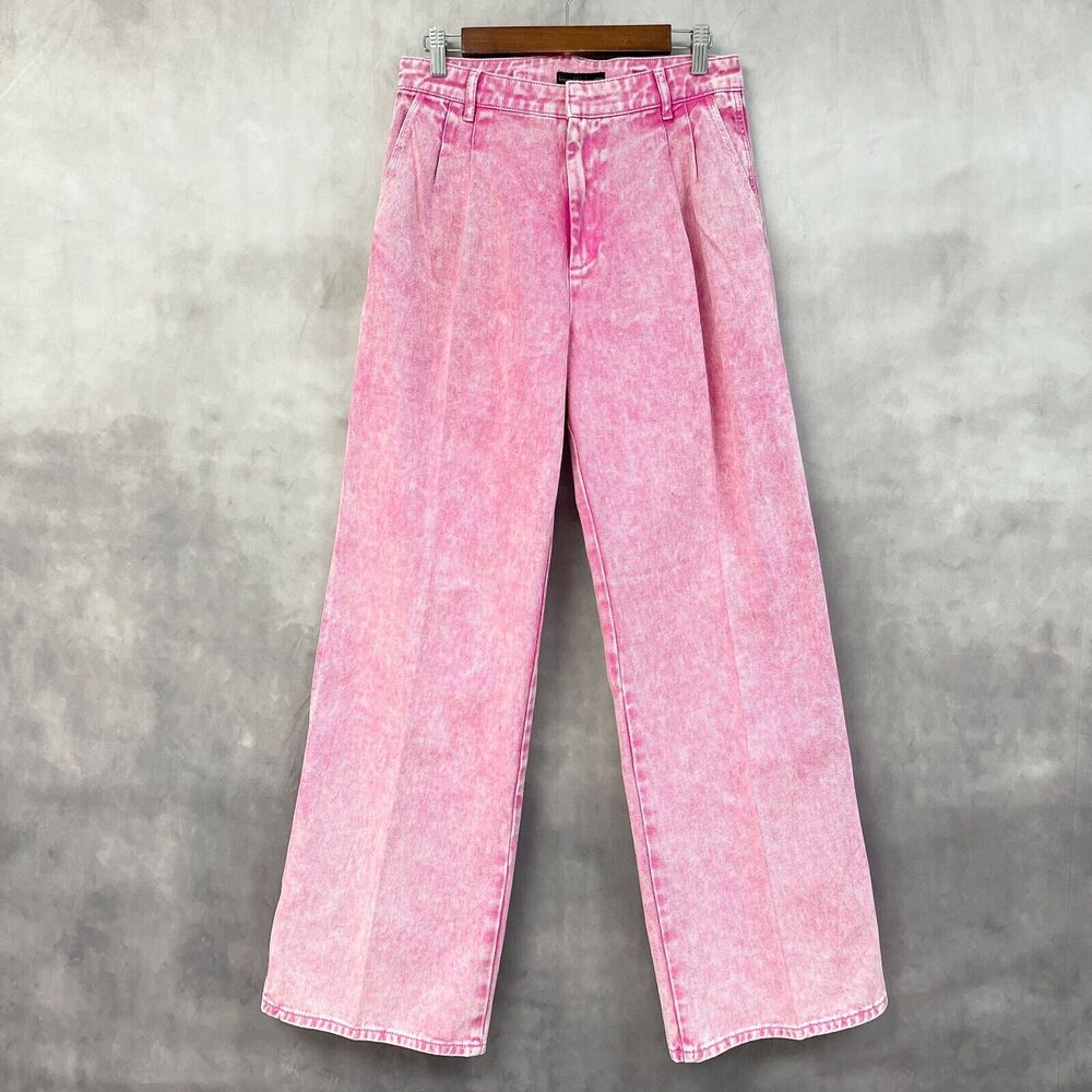 House Of Harlow 1960 Nicole Richie Acid Wash Jeans Womens 28 Wide Leg Pleated
